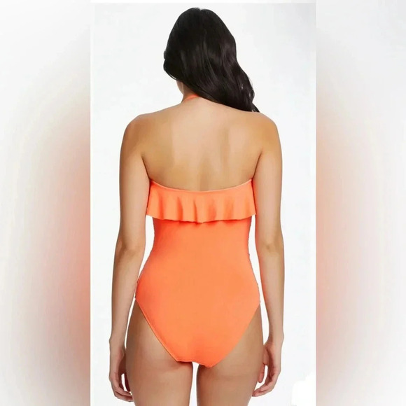 BLEU ROD BEATTIE KORE RUFFLED BANDEAU ONE PIECE SWIMSUIT SIZE 10 - Picture 3 of 7